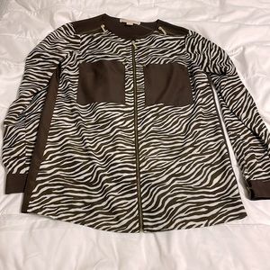 MICHAEL - Michael Kors - Brown Zebra Zipper L/S Blouse with two pockets - XS
